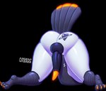 anthro ass_up balls big_butt big_penis black_body black_scutes butt butt_tattoo countershading feathers genitals glistening glistening_body glistening_genitalia glistening_penis glistening_skin glowing glowing_genitalia glowing_penis kneeling male penis rear_view scutes simple_background solo tail tail_feathers tapering_penis tattoo thick_thighs transparent_background white_body argentvasimr aster_sinclair avian alpha_channel full-length_portrait hi_res portrait