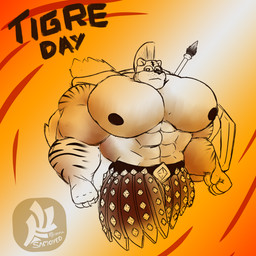 armor biceps big_muscles big_pecs bottomwear clothing headgear helmet huge_muscles huge_pecs hyper hyper_moobs hyper_muscles kilt leather leather_clothing male melee_weapon military muscular muscular_male pauldron pecs polearm shield simple_background soldier solo spear studded_clothing studs warrior weapon fujiyama_samoyed felid mammal pantherine tiger 1:1 hi_res shaded sketch soft_shading watermark