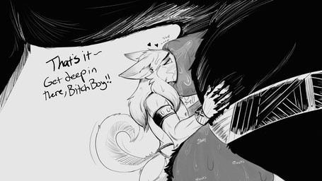 accessory animal_genitalia anthro anthro_on_feral armband athletic athletic_anthro athletic_male ball_tuft balls bestiality big_balls big_sheath blush bodily_fluids bracelet claws curled_tail dialogue dripping duo ears_down extreme_size_difference eye_roll face_in_sheath faceless_character faceless_male feral fluffy fully_sheathed fur fuzzy genitals hair half-closed_eyes hand_on_leg heart_symbol huge_balls huge_sheath hyper hyper_balls hyper_genitalia hyper_sheath insult jewelry kissing larger_feral larger_male looking_pleasured making_out male male/male narrowed_eyes nipples oral penetration pivoted_ears profanity quadruped saliva sex sheath sheath_penetration sheath_play side_view size_difference smaller_anthro smaller_male snout_in_sheath sound_effects standing submissive submissive_male sweat sweaty_balls sweaty_genitalia tail tail_motion tailwag text tuft wunp minoe_(wunp) nadilya_(heliocintrini) canid canine hybrid mammal 16:9 4k absurd_res black_and_white hi_res monochrome sketch widescreen