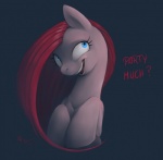 blue_eyes female feral fur hair pink_body pink_fur red_hair simple_background smile solo text madcookiefighter friendship_is_magic hasbro my_little_pony pinkamena_(mlp) pinkie_pie_(mlp) earth_pony equid equine horse mammal pony 2012 english_text hi_res