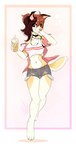 4_toes 5_fingers anthro barefoot breasts brown_eyes brown_hair claws clothed clothing digitigrade feet female fingers hair midriff navel smile solo toes wolflady danika_(wolflady) canid canine canis domestic_dog mammal digital_media_(artwork)