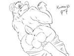 anus bottomwear clothing embarrassed genitals male pants pants_pulled_down penis toggle_(artist) kinktober bear mammal monochrome