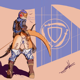 anthro archer blue_eyes bodily_fluids bottomwear bow_(weapon) butt clothed clothing desert female genital_fluids genitals heat_(temperature) hotpants messy orange_body pants ranged_weapon shorts solo translucent underwear vaginal_fluids vaginal_fluids_through_clothing vulva weapon wet wet_clothing wet_underwear foxmelra microsoft the_elder_scrolls the_elder_scrolls_online alikr hajjeke argonian scalie 1:1 2022 dated hi_res
