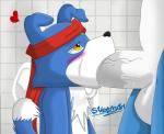 accessory anthro anthro_on_anthro anthro_penetrated anthro_penetrating anthro_penetrating_anthro balls bathroom black_nose blue_body blue_fur blue_scales blue_skin blush bodily_fluids button_ears clothed clothing detailed_background dominant duo erection fellatio floppy_ears fur genitals hair headband heart_symbol humanoid_genitalia humanoid_penis interspecies looking_at_viewer male male/male male_penetrated male_penetrating male_penetrating_male nude open_mouth oral oral_penetration penetration penile penis scales sex size_difference submissive submissive_male tail white_body white_fur white_penis sveemon bandai_namco digimon mythology alex_the_demon_magnamon dracky_the_gaomon animal_humanoid canid canid_humanoid canine canine_humanoid canis demon demon_dragon digimon_(species) domestic_dog dragon gaomon humanoid magnamon mammal mammal_humanoid mythological_creature mythological_scalie reptile scalie 2019 digital_media_(artwork)