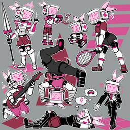 bass_guitar bottomwear butler clothed clothing crossdressing female female_symbol gender_symbol grey_background guitar machine multiple_poses musical_instrument not_furry plucked_string_instrument pose screen screen_face shorts simple_background solo string_instrument suit symbol tennis_racket thought_bubble baronflint avalon_(baronflint) humanoid robot robot_humanoid 1:1