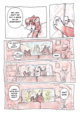 anthro biped cellphone clothed clothing dialogue duo electronics female fur hair male male/female phone size_difference smaller_female smartphone speech_bubble text bedupolker mariella_mazatzal rusty_reavis cricetid deer_mouse mammal mouse murid murine rodent comic english_text hi_res trans_(lore) trans_man_(lore)