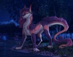 ambiguous_gender brown_body brown_fur chest_tuft claws feral fur grey_eyes purple_body purple_claws purple_fur red_sclera solo tuft white_body white_fur enda_myx mythology canid dragon furred_dragon furred_scalie hybrid mammal mythological_creature mythological_scalie scalie hi_res