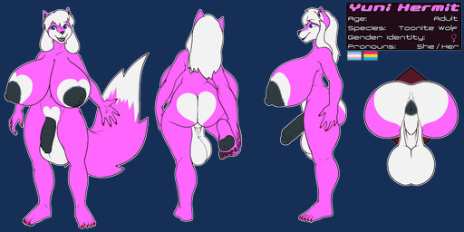 anthro anus areola balls big_areola big_balls big_breasts big_penis black_anus black_areola black_lips black_nipples black_penis black_tongue blue_eyes breasts colored_nails ear_tuft foreskin fur genitals gynomorph hair huge_balls huge_breasts humanoid_genitalia humanoid_penis hyper hyper_breasts intersex lips nails nipples pawpads penis pink_body pink_fur plantigrade plantigrade_pawpads red_nails saggy_balls simple_background solo thick_foreskin tongue tuft white_body white_fur white_hair anonymous_artist yuni_hermit canid canine canis mammal wolf alpha_channel hi_res model_sheet