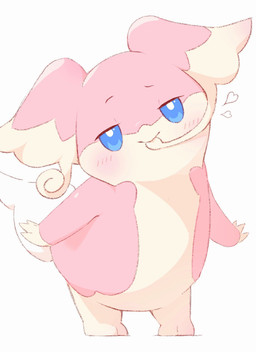 ambiguous_anthro ambiguous_gender antennae_(anatomy) anthro biped blue_eyes blush front_view fur half-closed_eyes heart_reaction leaning leaning_forward looking_at_viewer mischievous_smile multicolored_body multicolored_fur narrowed_eyes pink_body pink_fur plantigrade pose seductive simple_background solo standing tail two_tone_body two_tone_fur white_background white_body white_fur white_tail haru_illust_u nintendo pokemon audino generation_5_pokemon pokemon_(species) 2026 absurd_res cel_shading digital_drawing_(artwork) digital_media_(artwork) hi_res light_theme shaded