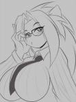 anthro big_breasts breasts clothed clothing eyewear female fur glasses hair huge_breasts inner_ear_fluff solo sweater topwear tuft mastergodai knuckle_up! hawke_(mastergodai) domestic_cat felid feline felis mammal 2015 monochrome