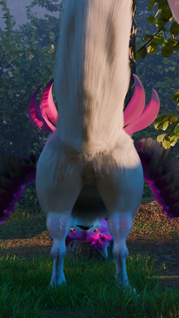 animal_genitalia cloaca fantasy feathered_wings feathers female feral forest fur genitals plant plumage quadruped raised_tail rear_view solo tail tree under_tail view_between_legs wings 0mr-wolf0 mythology dragoina_the_lovebird avian bird dragon hybrid mythological_creature mythological_scalie scalie 4k 9:16 absurd_res hi_res