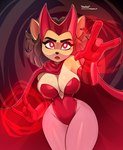 4_fingers abstract_background anthro armwear big_breasts black_nose breasts brown_hair cape cleavage clothed clothing cosplay elbow_gloves female fingers frown gloves hair handwear legwear leotard markings mole_(marking) notched_ear pantyhose red_eyes short_hair solo text magaska19 activision crash_bandicoot_(series) marvel alyssa_bandicoot_(oc) fan_character scarlet_witch bandicoot mammal marsupial 2022 artist_name hi_res url