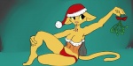 anthro black_eyes candy candy_cane clothed clothing dessert female food fur holidays kissing_bough mistletoe pink_nose plant skimpy solo tail yellow_body yellow_fur yellow_sclera iamzavok christmas microsoft prequel_adventure the_elder_scrolls katia_managan felid khajiit mammal 2012 2:1