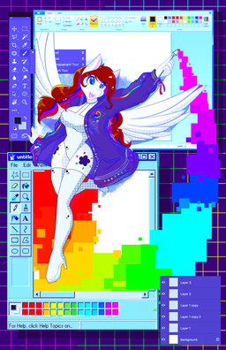 anthro blue_eyes brown_hair clothing cursor duo female hair jacket legwear multicolored_tail rainbow_tail stockings tail text topwear white_body wings mscolorsplash hasbro microsoft microsoft_paint_(copyright) my_little_pony mythology colour_splash fan_character equid equine mammal mythological_creature mythological_equine pegasus english_text hi_res