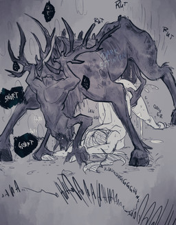 all_fours ambiguous_penetration antlers ass_up bestiality bodily_fluids cum cum_drip cum_inside cum_on_ground cum_on_leg dominant dominant_feral dominant_male dripping duo ejaculation female female_penetrated feral feral_penetrating feral_penetrating_human from_behind_position genital_fluids genitals hair hand_holding hooves horn horror_(theme) human_on_feral human_penetrated interspecies larger_dom larger_feral larger_male long_hair lying male male/female male_penetrating male_penetrating_female motion_lines multi_arm multi_limb nude on_front penetration penis pinned pinned_arms pinned_to_ground sex shallow_penetration size_difference smaller_female smaller_human smaller_penetrated sound_effects speech_bubble standing submissive submissive_female submissive_human teratophilia text unusual_hand_placement unusual_hands waist_grab wrist_grab darkestiniien the_ritual moder eldritch_abomination human mammal monster hi_res monochrome