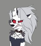 anthro clenched_teeth clothed clothing collar female fur grey_body grey_fur hair notched_ear red_sclera simple_background solo spiked_collar spikes teeth white_body white_fur rutkotka helluva_boss mythology loona_(helluva_boss) canid canid_demon canine demon hellhound mammal mythological_canine mythological_creature 2019 reaction_image