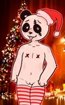 andromorph anthro christmas_tree clothed clothing fur genitals holidays inside intersex legwear nude partially_clothed photo_background plant pussy solo standing tongue tongue_out tree white_body white_fur x_nipples elponda christmas ponda bear giant_panda mammal hi_res photography_(artwork)