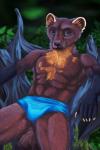 5_fingers abs anthro black_body black_fur branch briefs brown_body brown_eyes brown_fur bulge claws clothed clothing fingers front_view fur inner_ear_fluff looking_at_viewer male muscular muscular_anthro muscular_male on_branch orange_body orange_fur outside plant skimpy smile solo topless tree tuft underwear whiskers alaitallon gulonine mammal marten mustelid musteline pine_marten 2017 detailed