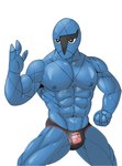 3_fingers abs barazoku biped black_eyes black_nose blue_body blue_skin bottomwear briefs clothed clothing eyebrows fingers front_view generation_5_pokemon hi_res humanoid male muscular muscular_male nintendo nipples not_furry ofstrial pecs pokemon pokemon_(species) sawk solo underwear