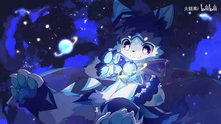 :3 anthro black_cape black_clothing blue_body blue_eyes blue_fur blue_pawpads cape clothing fur kemono magic_user male pawpads sky slim_anthro slim_male solo star starry_sky white_body white_fur hlg7777 bilibili lupical canid canine fox mammal 16:9 2024 animated hi_res loop short_playtime sound video watermark widescreen