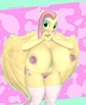 anthro anthrofied big_breasts breasts butt choker clothing cutie_mark feathered_wings feathers female hair huge_breasts jewelry legwear looking_at_viewer multicolored_hair necklace nipples panties pink_hair simple_background smile solo stockings tail teal_eyes underwear white_clothing white_legwear white_stockings wings yellow_body ik_related friendship_is_magic hasbro my_little_pony mythology fluttershy_(mlp) equid equine mammal mythological_creature mythological_equine pegasus 3d_(artwork) digital_media_(artwork) hi_res