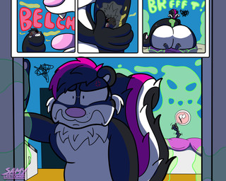 angry annoyed anthro bedroom big_butt burp_cloud burp_fetish burping burping_in_face butt butt_smother comic_panel duo facesitting fart fart_cloud fart_fetish farting_on_another farting_on_face flag green_fart_cloud huge_butt male male/male micro musk musky_armpit open_mouth sitting sitting_on_another size_difference size_play smell smelly smothering stink_fumes stink_lines samylestinker bandai_namco digimon samy_(samylestinker) canid canine mammal mephitid skunk 5:4 absurd_res comic hi_res