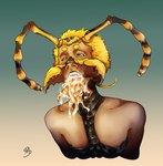 absurd_res airren animal_humanoid antennae_(anatomy) arthropod arthropod_humanoid bodily_fluids cum cum_in_mouth cum_inside exoskeleton genital_fluids hair hi_res hornet horror_(theme) humanoid hybrid hymenopteran hymenopteran_humanoid insect insect_humanoid male mandibles nipples nude open_mouth simple_background solo taur tentacle_tongue tentacles tongue vespid wasp