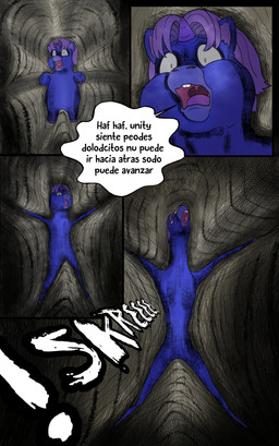 1_horn ambiguous_feral ambiguous_gender body_horror buckteeth constricted_pupils dialogue dim_lighting feral fur hair horn horror_(theme) open_mouth pain pained_expression pupils purple_body purple_fur purple_hair purple_horn screaming small_pupils solo spiral_horn stuck teeth text transformation young young_ambiguous inshi_(artist) fluffy_pony junji_ito_(copyright) mythology the_enigma_of_amigara_fault equid equine fluffy_pony_(species) mammal mythological_creature mythological_equine unicorn 2023 absurd_res comic digital_media_(artwork) hi_res spanish_text
