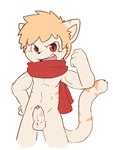 anthro balls biceps flexing genitals hair kemono male mostly_nude muscular muscular_young open_mouth open_smile penis red_eyes red_scarf scarf scarf_only simple_background smile solo tail white_background young young_anthro oob domestic_cat felid feline felis mammal 2015 digital_drawing_(artwork) digital_media_(artwork) portrait three-quarter_portrait