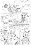 anthro canid canine clothing comic disney english_text female fox fur judy_hopps lagomorph leporid male mammal mitsuharu_nene monochrome nene nick_wilde rabbit red_fox text true_fox zootopia