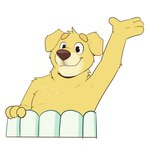 anthro brown_nose eyebrows fence fur male simple_background smile solo white_background yellow_body yellow_fur baileyx bluey_(series) pat_(bluey) bird_dog canid canine canis domestic_dog hunting_dog labrador mammal retriever 2022 digital_media_(artwork) hi_res