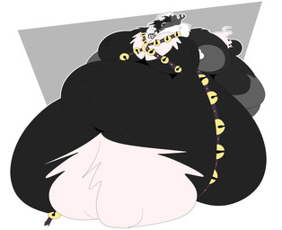 anthro bell belly belt big_belly big_breasts black_body breasts cleavage clothed clothing fur huge_belly huge_breasts male moobs morbidly_obese morbidly_obese_male obese obese_male overweight overweight_male simple_background solo thick_thighs white_body white_fur wide_hips castdraws cast_(castdraws) deer mammal new_world_deer reindeer hi_res