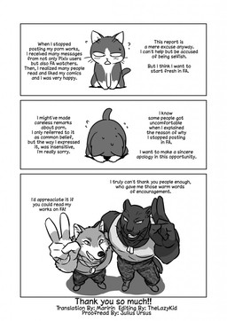 ambiguous_gender anthro bodily_fluids bowing clothed clothing dog_tags front_view fully_clothed gesture hand_gesture high-angle_view jewelry looking_at_viewer male melanistic necklace simple_background standing sweat text v_sign white_background maririn canid canine canis domestic_cat felid feline felis mammal 2015 comic english_text greyscale hi_res monochrome