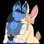 anthro big_ears blue_body blue_fur blush breasts bun_(bunbuniarts) clothing collar duo female fur hair hand_holding happy heart_symbol hug hugging_another hugging_from_behind jacket love male male/female medium_breasts showing_teeth tan_body tan_fur tan_hair topwear zipper ketzel99 nintendo pokemon j0lt canid canine generation_4_pokemon lagomorph leporid lucario mammal pokemon_(species) rabbit 1:1 alpha_channel trans_(lore) trans_woman_(lore)