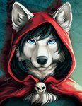 anthro black_hair blue_eyes female fur hair solo white_body white_fur goldendruid canid canine canis mammal wolf 2016 digital_media_(artwork) headshot_portrait portrait