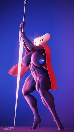 abs anthro areola belly big_breasts biped black_body bouncing_breasts breasts cape cape_only clothing female female_anthro genitals high_heeled_feet huge_breasts mask melee_weapon mostly_nude muscular muscular_anthro muscular_arms muscular_female muscular_legs music navel nipples solo vulva weapon frihskie hollow_knight_(franchise) team_cherry hornet_(hollow_knight) arthropod 3d_(artwork) 3d_animation 9:16 animated digital_media_(artwork) full-length_portrait hi_res huge_filesize loop portrait short_playtime sound video