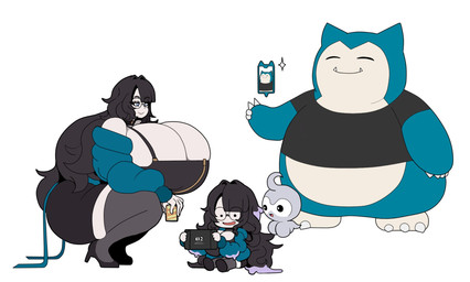 absolute_territory ambiguous_gender anthro big_breasts black_clothing black_dress black_footwear black_hair black_legwear black_shoes black_thigh_highs blue_eyes breasts cellphone cleavage clothed clothed_female clothed_human clothing crouching curvy_figure dress electronics eyelashes eyewear female female_human floating footwear glasses grey_body group hair huge_breasts hyper hyper_breasts jacket larger_female larger_human legwear long_hair looking_at_another multicolored_body phone shoes simple_background size_difference smartphone smile teal_body teal_clothing teal_jacket teal_topwear thick_thighs thigh_highs topwear two_tone_body voluptuous voluptuous_female voluptuous_human wearing_glasses white_background white_body casualdemo nintendo nintendo_switch_2 pokemon pokemon_pokopia mira_normani castform ditto_(pokemon) generation_1_pokemon generation_3_pokemon generation_4_pokemon human humanoid mammal normal_castform pokemon_(species) rotom rotom_phone snorlax 2026 hi_res