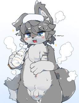 anthro balls biped blue_eyes blush blush_lines bodily_fluids chest_tuft countershading cute_fangs fangs flaccid foreskin front_view fur fur_tuft genitals grey_body grey_fur head_tuft humanoid_genitalia humanoid_penis looking_at_object male male_anthro multicolored_body multicolored_fur navel nude nude_anthro nude_male one_ear_up open_mouth penis saliva simple_background slim slim_anthro slim_male solo steam teeth towel towel_on_head tuft two_tone_body two_tone_fur unretracted_foreskin white_background white_body white_countershading white_fur young young_anthro young_male ookm canid canine canis domestic_dog mammal 2022 cel_shading digital_drawing_(artwork) digital_media_(artwork) shaded