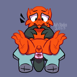 adult_on_young age_difference aged_down anthro anus bodily_fluids disembodied_hand duo genitals male penis questionable_consent simple_background small_penis spread_anus spreading sweat toony young young_anthro young_male kais_studios kai_the_tyranowolf dinosaur prehistoric_species reptile scalie 1:1 absurd_res hi_res