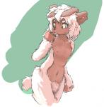 anthro biped fur hair male navel nipples nude solo standing white_body white_fur wool_(fur) yellow_eyes 3trees bovid caprine domestic_sheep mammal sheep