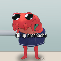 ambiguous_gender bathroom black_eyes body_hair electronics feet fin humanoid_legs humor leg_hair phone red_body segmented_body solo text towel towel_around_waist towel_only bonebees finch_(bonebees) anomalocarid anomalocaris aquatic arthropod prehistoric_species 1:1 absurd_res artist_name digital_drawing_(artwork) digital_media_(artwork) hi_res meme