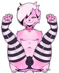 anthro bedroom_eyes big_butt biped bulge butt clothing collar detailed_bulge eyebrows eyelashes feet femboy foot_focus fur genital_outline hair heart_eyes heart_symbol hindpaw legwear looking_at_viewer male male_anthro narrowed_eyes nipples pawpads paws penis_outline pink_body pink_collar pink_hair seductive simple_background smile solo thick_thighs thigh_highs underwear white_background doug_tm nintendo pokemon generation_7_pokemon lycanroc pokemon_(species) hi_res