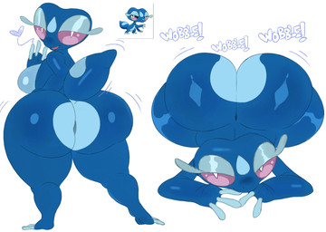 anthro anus_peek big_breasts big_butt blue_body bottom_heavy breasts butt eyelashes female front_view heart_symbol huge_butt looking_at_viewer looking_back looking_back_at_viewer pupils purple_sclera rear_view simple_background slit_pupils solo text thick_thighs white_background white_eyes wide_hips creamygravy gonzalo_costa third-party_edit nintendo pokemon gecqua generation_10_pokemon pokemon_(species) colored hi_res