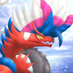 anthro beach cloud detailed_background feathers female fur hair horn looking_at_viewer male muscular open_mouth outside red_body red_fur sand sea seaside simple_background sky smile solo sun tire tongue water sharperit mythology nintendo pokemon ancient_pokemon apex_build_koraidon dragon generation_9_pokemon koraidon legendary_pokemon mythological_creature mythological_scalie paradox_pokemon pokemon_(species) scalie 1:1 2022 bust_portrait digital_media_(artwork) hi_res icon monochrome portrait