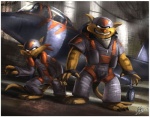 aircraft airplane anthro armor duo grin hangar headgear helmet male pilot smile tail turbo_kat vehicle fernando_faria hanna-barbera swat_kats chance_furlong jake_clawson domestic_cat felid feline felis mammal