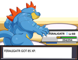 5_fingers 69_(number) anthro anthrofied back_muscles barazoku biceps big_butt big_muscles bubble_butt butt claws experience_bar experience_points experience_up fangs finger_claws fingers gameplay_mechanics gender_symbol gui health_bar health_points level_number male male_symbol musclegut muscular muscular_anthro muscular_male nude nude_anthro nude_male pokemorph rear_view scales sharp_teeth simple_background solo standing style_emulation symbol tail teeth text text_box thick_arms thick_thighs three-quarter_view darknaigart nintendo pokemon crocodilian feraligatr generation_2_pokemon pokemon_(species) reptile scalie 2025 absurd_res colored colored_line_art digital_drawing_(artwork) digital_media_(artwork) english_text hi_res meme shaded species_name