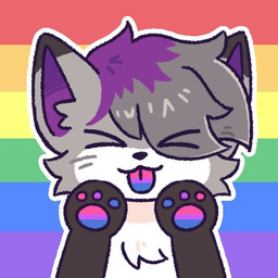 anthro bisexual_pride_colors black_ear_tips blep dipstick_ears ear_markings eye_through_hair eyes_closed fur grey_body grey_fur grey_hair_tips hair hair_over_eye lgbt_pride male multicolored_ears multicolored_tongue pattern_background presenting_pawpads pride_color_background pride_color_flag pride_color_pawpads pride_color_tongue pride_colors purple_hair purple_inner_ear rainbow_pride_colors simple_background solo striped_background tongue tongue_out translucent translucent_hair white_body white_fur c0denamedelta lgbt_pride_month remy_pawz canid canine canis domestic_dog herding_dog mammal pastoral_dog spitz swedish_vallhund welsh_corgi 1:1 digital_drawing_(artwork) digital_media_(artwork) low_res