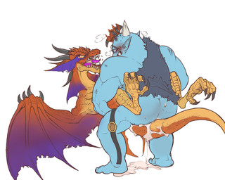 4_fingers 4_toes anisodactyl anthro anthro_on_feral anthro_penetrating anthro_penetrating_feral barefoot belt bestiality black_horn blue_body blue_eyes blue_skin blush bodily_fluids bottomless butt clothed clothing cum duo eye_contact feet feral feral_penetrated fingers genital_fluids horn looking_at_another male male/male markings membrane_(anatomy) membranous_wings messy multicolored_body multicolored_scales nude open_mouth orange_body orange_scales penetration purple_markings purple_tongue questionable_consent scales sex sharp_teeth simple_background tail teeth toes tongue undressing white_background wings yellow_body yellow_eyes yellow_scales custapple dragon_quest european_mythology mythology square_enix cyclops dragon gigantes gigantes_(dragon_quest) mythological_creature mythological_scalie scalie western_dragon wyvern 2016 colored digital_media_(artwork)