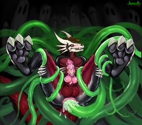 anal anal_penetration anthro bone claws genitals knot male paws penetration penis sex skull skull_head solo tentacle_penetration tentacle_sex tentacles jemmily mythology corax dragon mythological_creature mythological_scalie scalie skull_dragon absurd_res hi_res