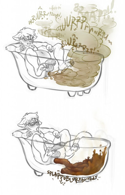 ahegao anthro anus balls bathtub belly big_belly bloated bodily_fluids claw_foot_bathtub cum ejaculation erection excessive_feces eyewear fart fart_cloud fart_fetish feces genital_fluids genitals glasses hands-free hyper hyper_fart hyper_feces looking_pleasured male nude orgasm pawpads penis scatplay smelly solo sound_effects doughnutholes felid feline mammal hi_res